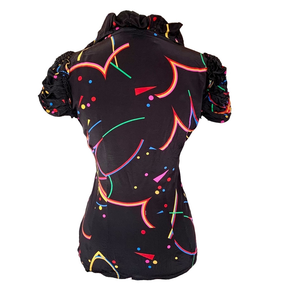 Prada Black Puff Sleeve Top with Neon Multicolor Abstract Print - Picture 2 of 7